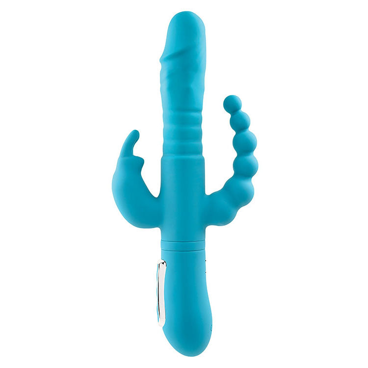 Adam & Eve THRUSTING TRIPLE JOY RABBIT - Teal 25.4 cm USB Rechargeable Rabbit Vibrator with Anal Probe-G117 4600