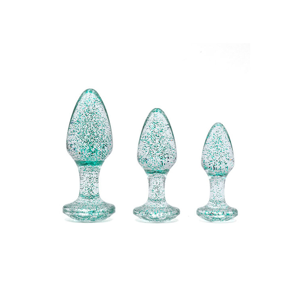 Adam & Eve Glitter Gem 3-Piece Butt Plug Set - Blue - Glitter Blue Butt Plugs - Set of 3 Sizes-G135 4000