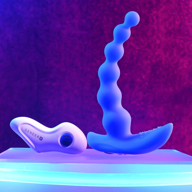 Gender X BEADED PLEASURE - Blue 11.4 cm USB Rechargeable Vibrating Anal Beads with Remote-GX-RS-0235-2