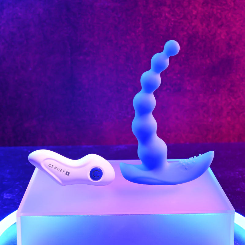 Gender X BEADED PLEASURE - Blue 11.4 cm USB Rechargeable Vibrating Anal Beads with Remote-GX-RS-0235-2