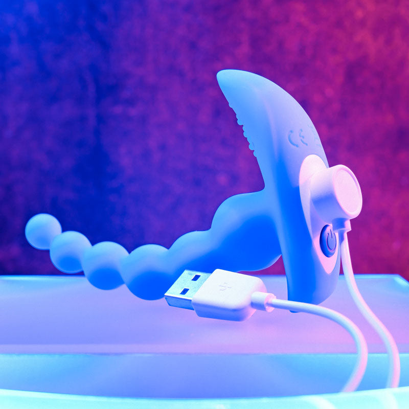Gender X BEADED PLEASURE - Blue 11.4 cm USB Rechargeable Vibrating Anal Beads with Remote-GX-RS-0235-2