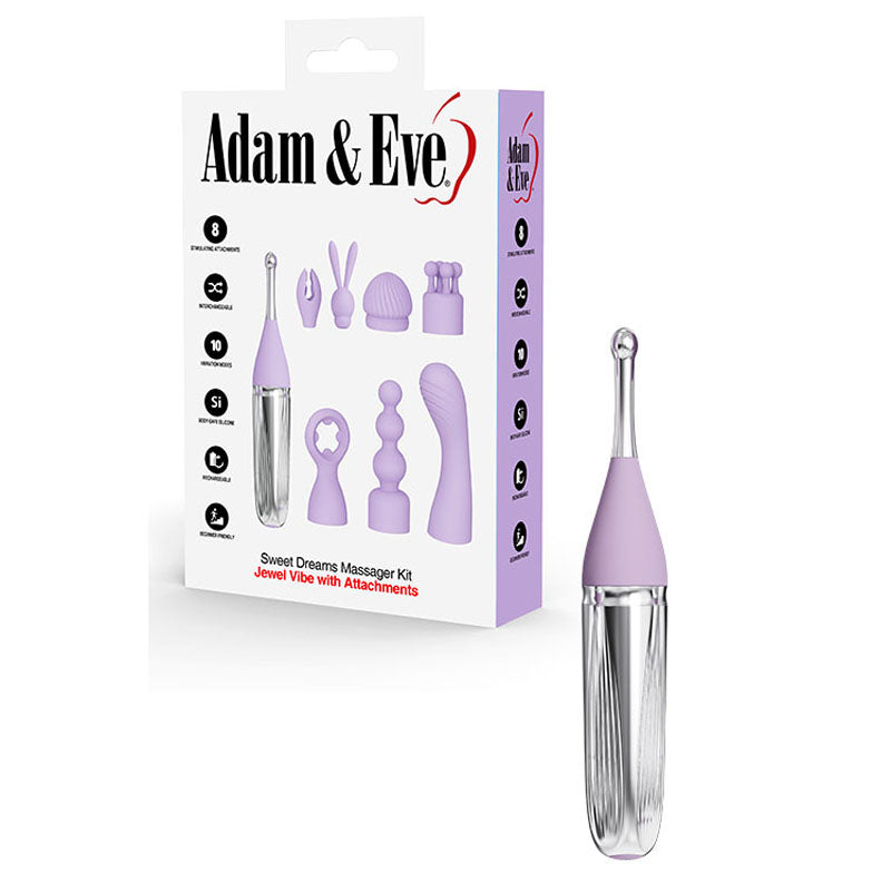 Adam & Eve SWEET DREAMS MASSAGER KIT - Lavender USB Rechargeable Point Stimulator with 8 Interchangeable Tips-I681 6900