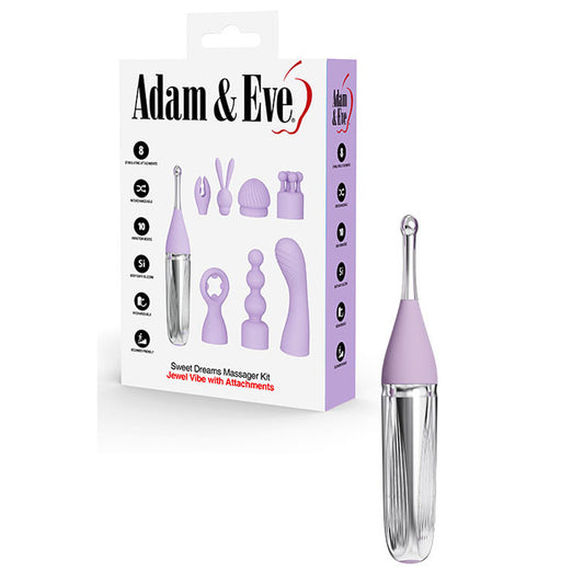 Adam & Eve SWEET DREAMS MASSAGER KIT - Lavender USB Rechargeable Point Stimulator with 8 Interchangeable Tips-I681 6900
