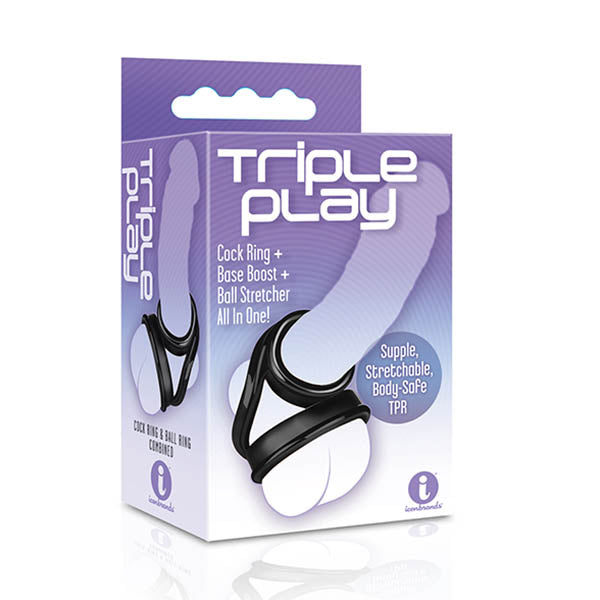 The 9s Triple Ring - Black Cock & Balls Ring-IC2645-2