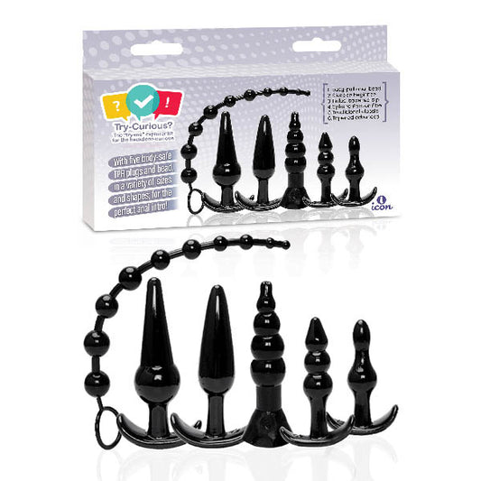 Try-Curious Anal Plug Kit - Black Anal Kit - Set of 6-IC8013-2