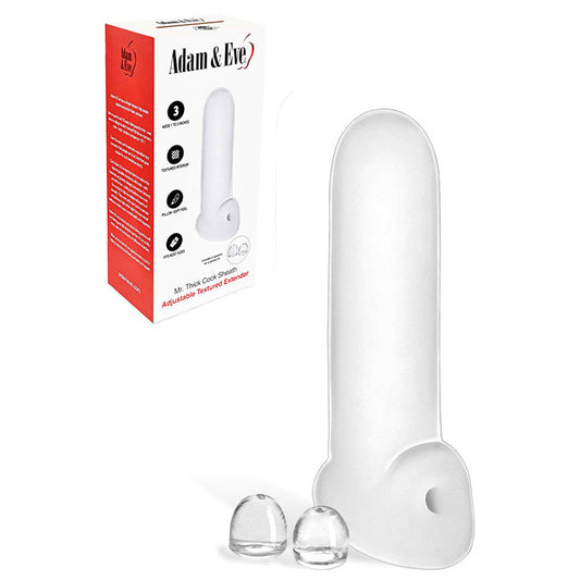 Adam & Eve MR THICK COCK SHEATH - Clear Penis Extension Sleeve with Adjustable Length Spacers - J431 1000