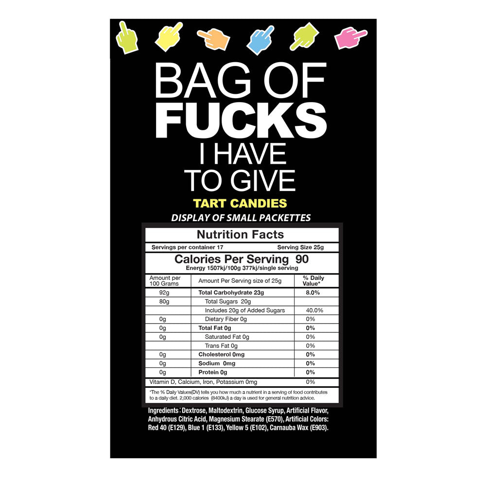 Bag Of Fucks I Have To Give - Display - Fruit Flavoured Lollies - Counter Display of 100 Mini Packs - LGCP.1216