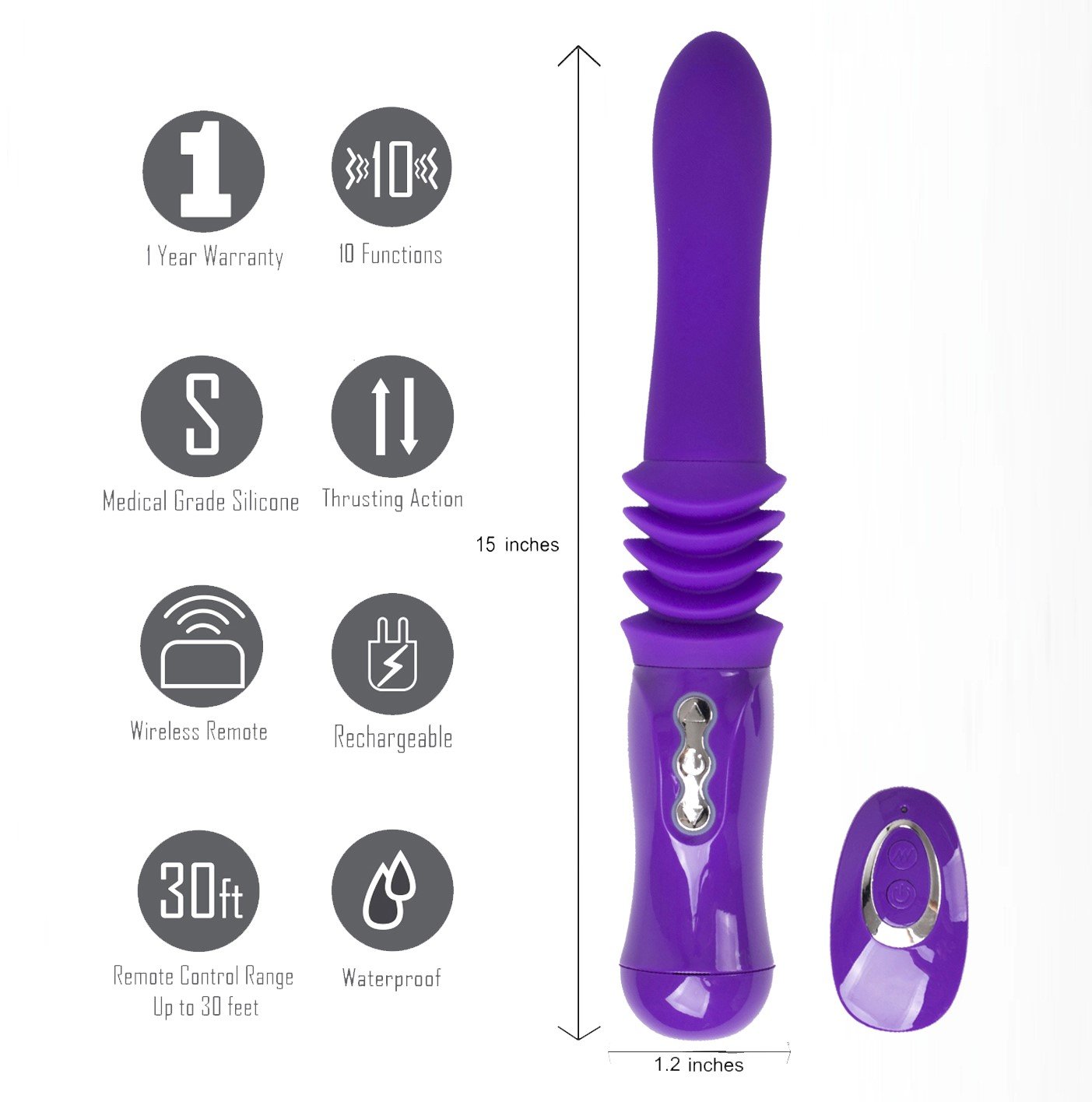 Maia Monroe - Purple 38 cm USB Rechargeable Thrusting Vibrator-LM15102-L2