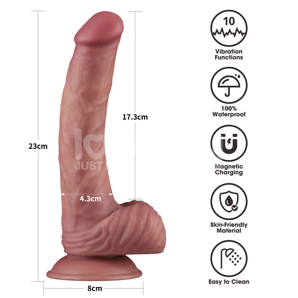Dual Density Power Cock - 9 Inch Flesh - Flesh 23 cm USB Rechargeable Vibrating Dildo - LV110204