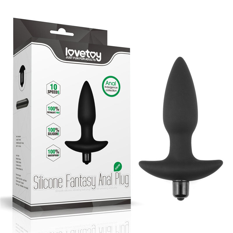Anal Indulgence Collection Silicone Fantasy Anal Plug - Black 14.5 cm Vibrating Butt Plug-LV2604