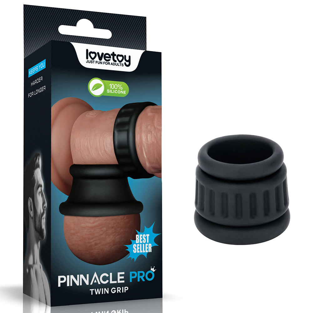 Pinnacle Pro Twin Grip Enhancer - Black Cock & Balls Ring-LV443021