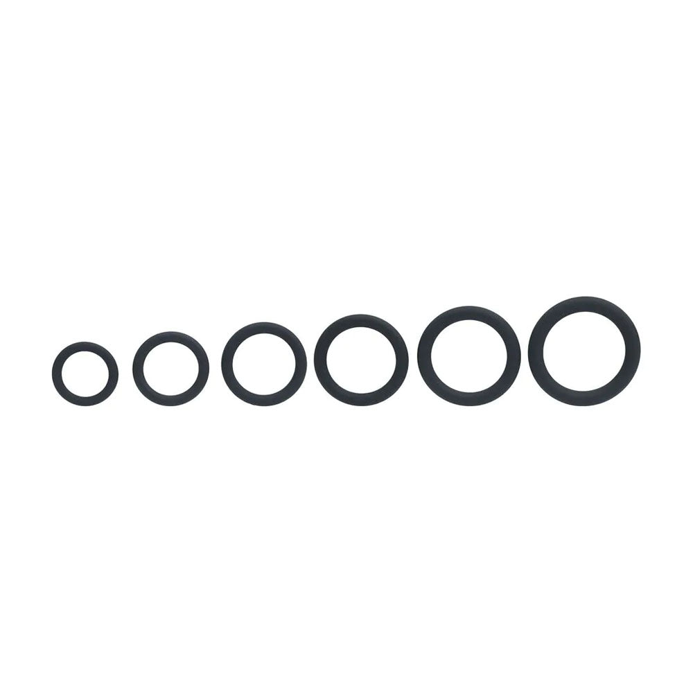 LEVELZ Classic Silicone Cock Ring Set of 6 - Black Cock Rings - Set of 6 Sizes-LVL01-0008BLK