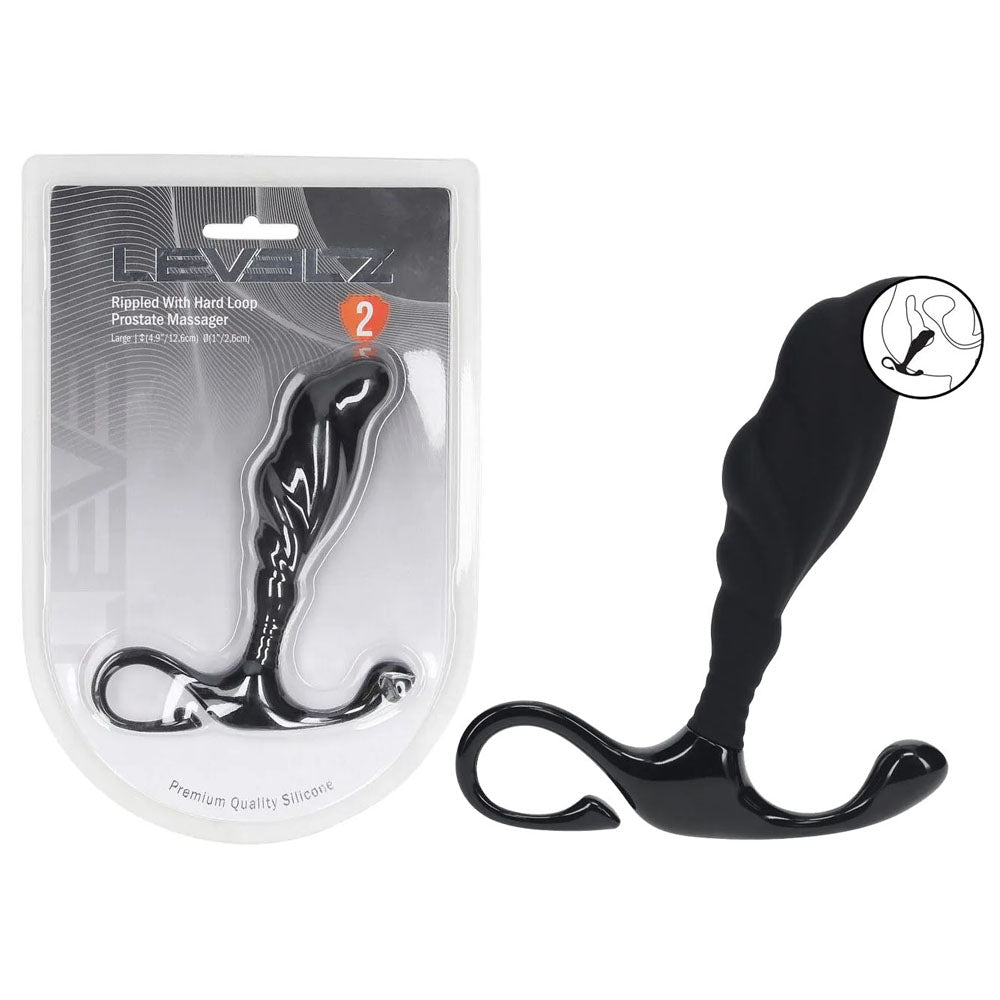 LEVELZ Rippled with Hard Loop Prostate Massager - Large - Black Large Prostate Massager-LVL02-0026BLK