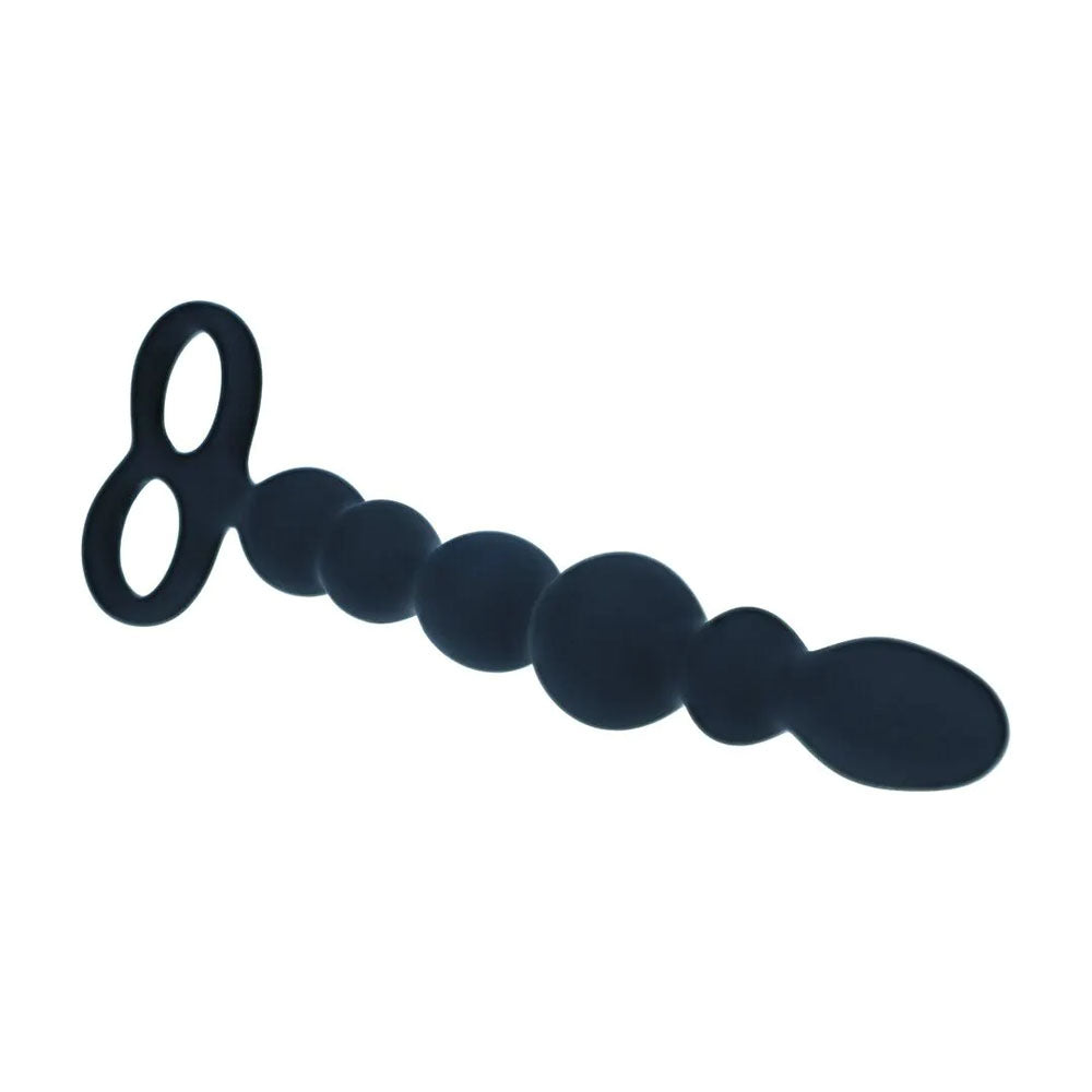 LEVELZ Beaded Silicone Anal Probe with Double Loop - Black 24.5 cm Anal Beads-LVL02-0031BLK