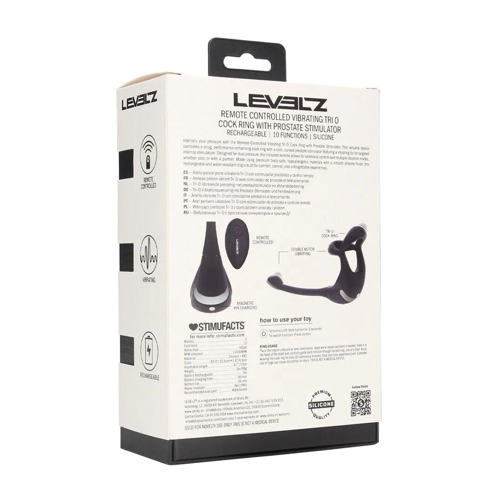 LEVELZ Remote Controlled Vibrating TriO Cock Ring with Prostate Stimulator - Black USB Rechargeable Vibrating Cock Ring with Anal Plug-LVL03-0032BLK
