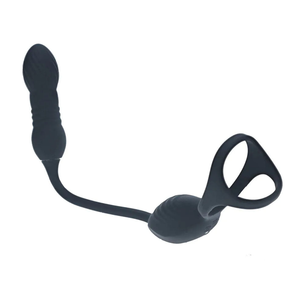LEVELZ Vibrating & Thrusting TriO Cock Ring with Prostate Stimulator - Black USB Rechargeable Vibrating Cock Ring with Thrusting Prostate Plug-LVL03-0033BLK