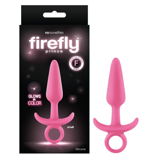 Firefly Prince - Glow-in-Dark Pink 10.9 cm Small Butt Plug with Ring Bull-NSN-0476-14