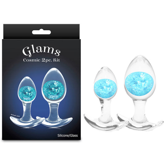 Glams Cosmic 2pc Kit - Blue - Clear/Blue Butt Plugs - Set of 2 Sizes-NSN-0515-07