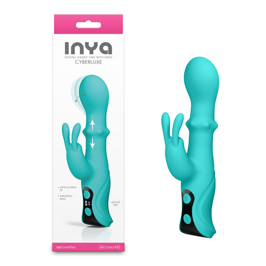 INYA Cyberluxe - Aqua - Aqua 18 cm USB Rechargeable Rabbit Vibrator with Sliding Ring Shaft-NSN-0560-48