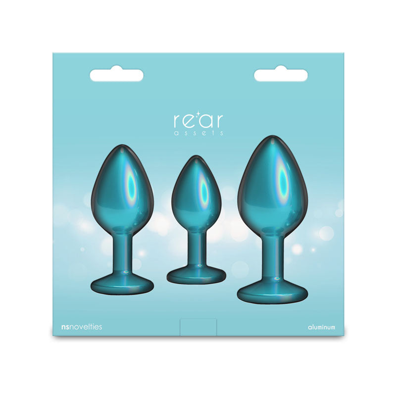 Rear Assets Trainer Kit - Iridescent Teal - Iridescent Teal Metallic Butt Plugs - Set of 3 Sizes-NSN-0960-07
