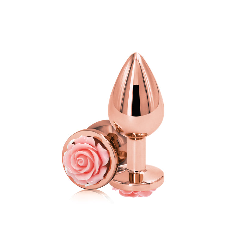 Rear Assets Rose - Medium - Rose Gold 8.9 cm Metal Butt Plug with Pink Rose Base-NSN-0965-24