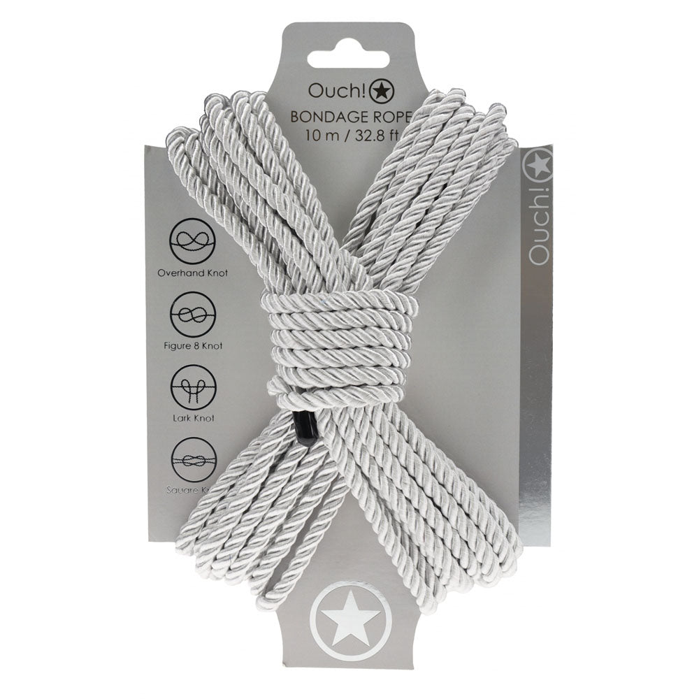 OUCH! Bondage Rope - 10 M - Silver - Silver Nylon Bondage Rope - 10 metre Length-OU1058SIL