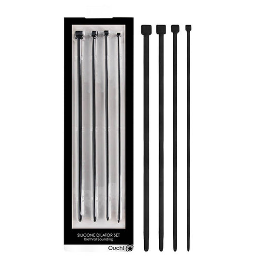 Ouch! Urethral Sounding Dilator Set - Black Silicone Urethral Sound Set-OU324BLK