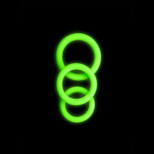 OUCH! Glow In The Dark Cock Ring Set - Glow in Dark Cock Rings - Set of 3 Sizes-OU731GLO