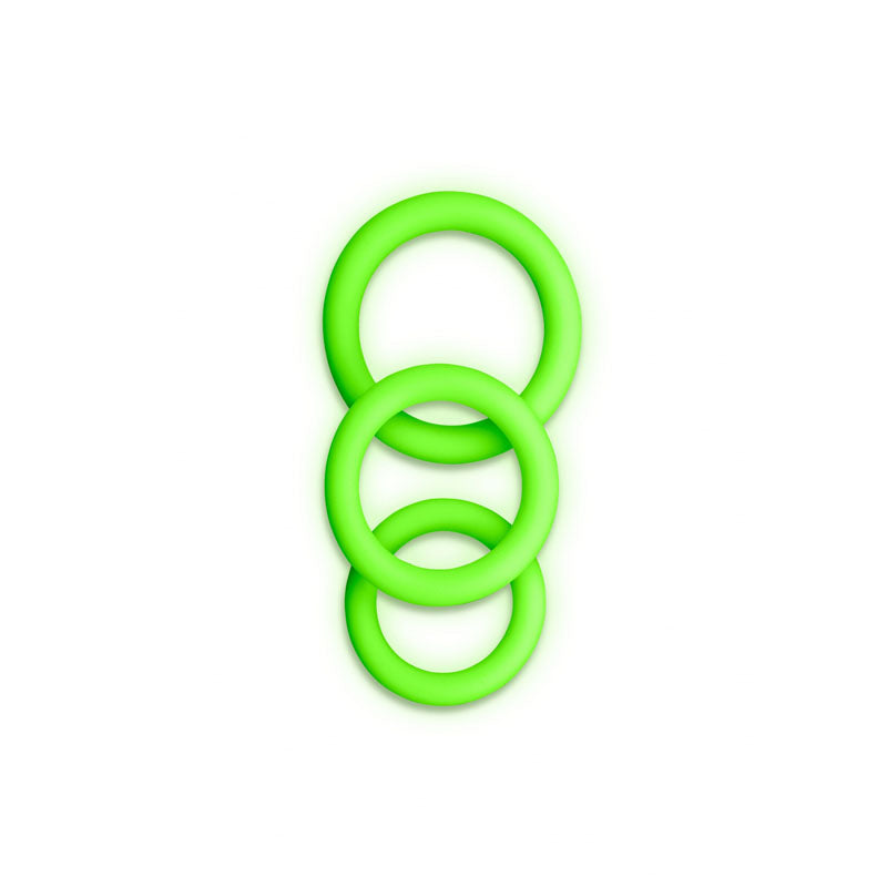 OUCH! Glow In The Dark Cock Ring Set - Glow in Dark Cock Rings - Set of 3 Sizes-OU731GLO