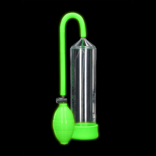 OUCH! Glow In The Dark Classic Penis Pump - Clear/Green Penis Pump-OU785GLO