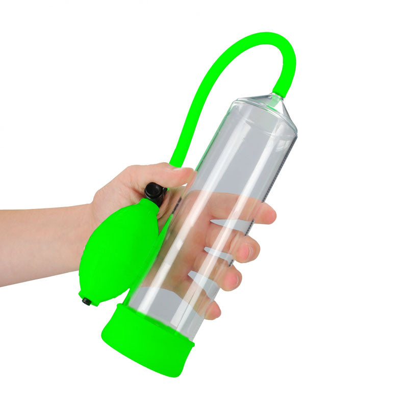 OUCH! Glow In The Dark Classic Penis Pump - Clear/Green Penis Pump-OU785GLO