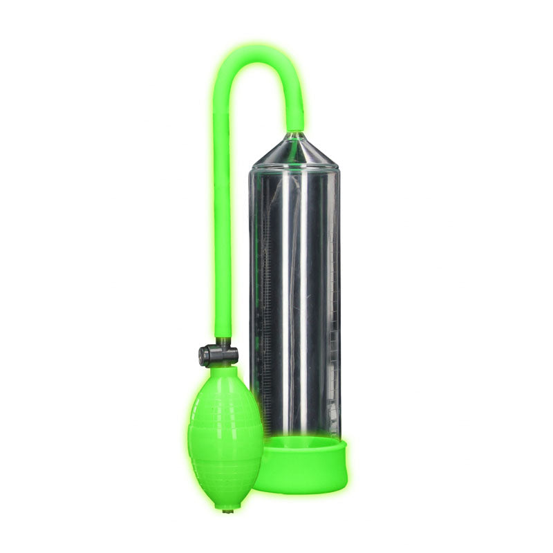 OUCH! Glow In The Dark Classic Penis Pump - Clear/Green Penis Pump-OU785GLO