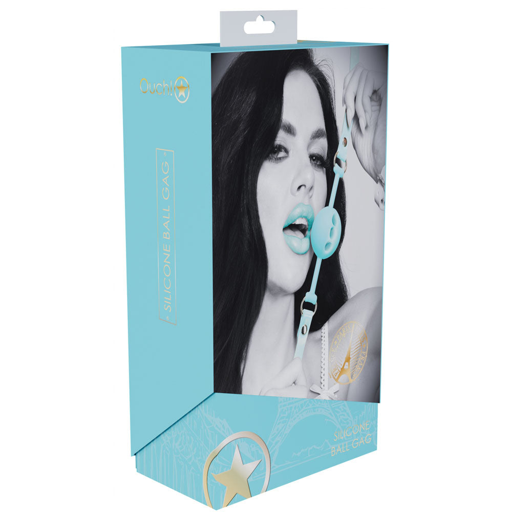 OUCH! Paris Collection - Silicone Ball Gag - Baby Blue Breatheable Mouth Restraint-OU986BLU