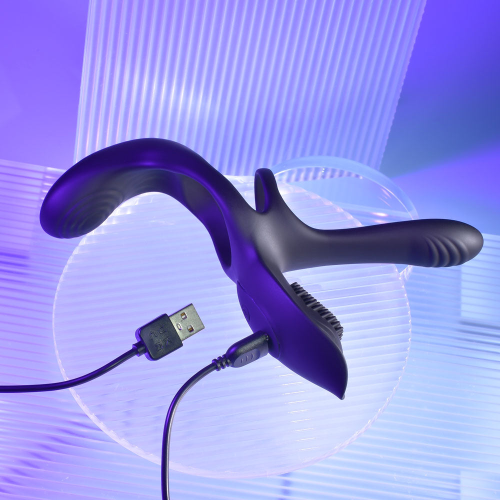 Playboy Pleasure The 3 Way - Black USB Rechargeable Vibrating Cock Ring with Wireless Remote-PB-RS-1287-2