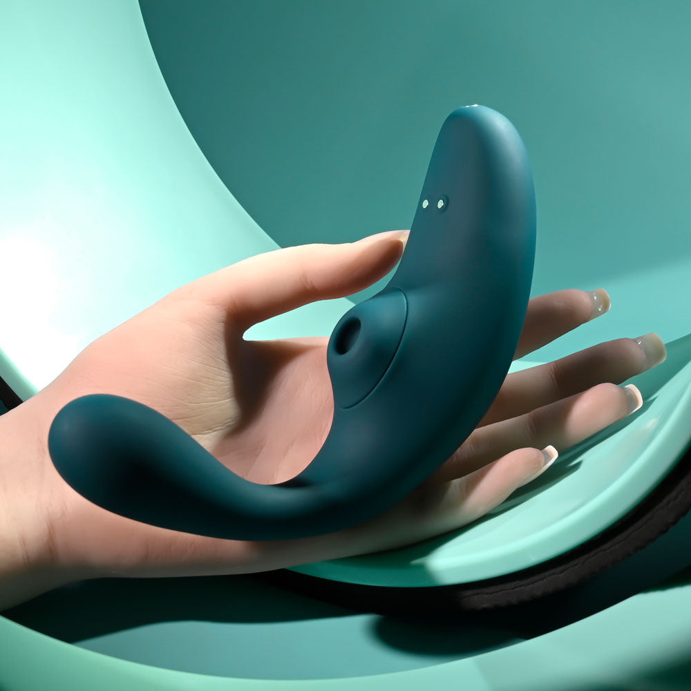 Playboy Pleasure CHARMER - Blue USB Rechargeable Vibrator with Clitoral Suction-PB-RS-4691-2