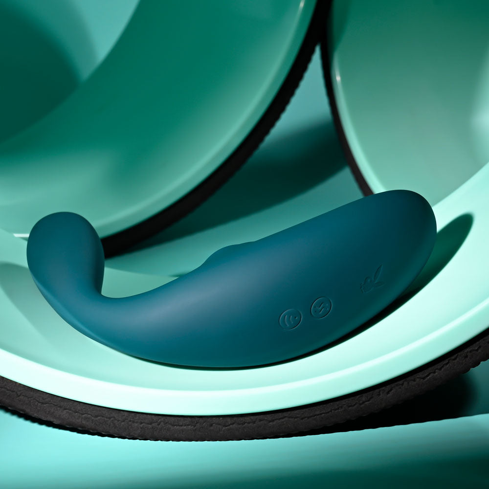 Playboy Pleasure CHARMER - Blue USB Rechargeable Vibrator with Clitoral Suction-PB-RS-4691-2