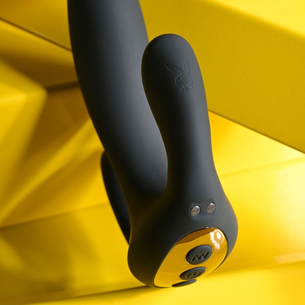 Playboy Pleasure TRIPLE THREAT - Black USB Rechargeable Triple Probe Vibrator-PB-RS-4738-2