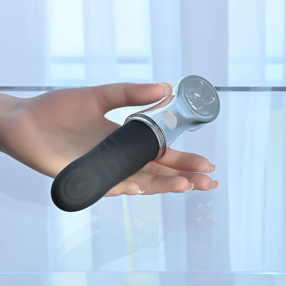 Playboy Pleasure BON VOYAGE - Black/Chrome 18.7 cm USB-C Rechargeable Tapping Vibrator - PB-RS-6671-2
