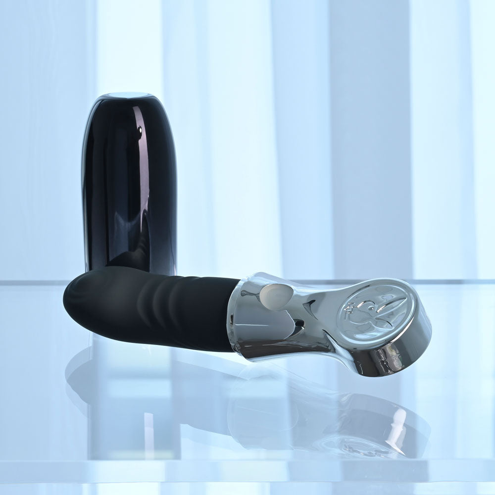 Playboy Pleasure BON VOYAGE - Black/Chrome 18.7 cm USB-C Rechargeable Tapping Vibrator - PB-RS-6671-2