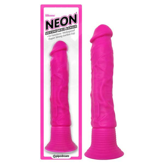 Neon Silicone Wall Banger - Pink 15.2 cm (6) Vibrating Dong with Suction Cup Base-PD1448-11