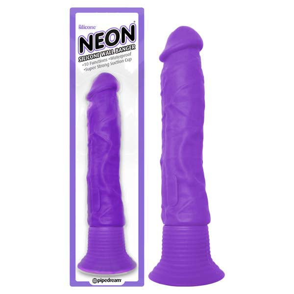Neon Silicone Wall Banger - Purple 15.2 cm (6) Vibrating Dong with Suction Cup Base-PD1448-12