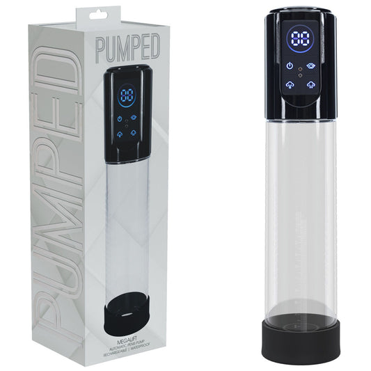 PUMPED MegaLift Automatic Penis Pump - Black - Black/Clear USB Rechargeable Auto Penis Pump-PMP059BLK