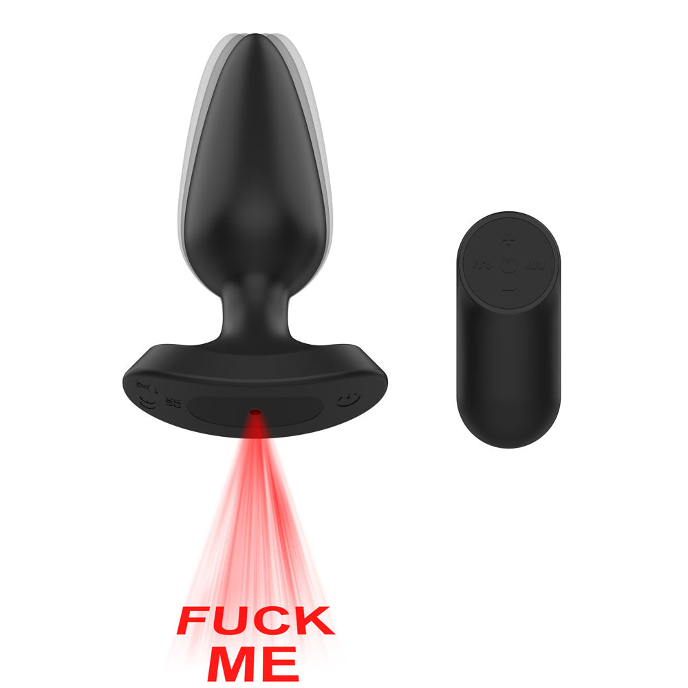 Passion Play Fuck ME Vibrating Anal Plug - Black 13.5 cm USB Rechargeable Vibrating Anal Plug with Laser Fuck Me Light - PP0032
