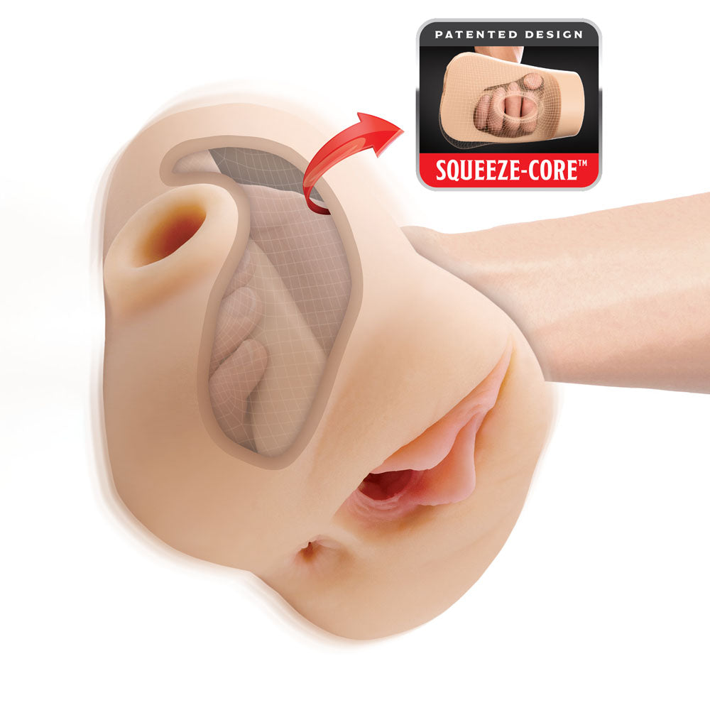 PDX Plus Double Pounder Vibrating Squeeze Stroker - Flesh - Flesh USB Rechargeable Vibrating Vagina Stroker-RD434-21