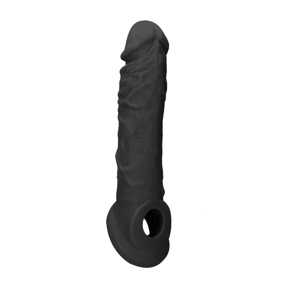 REALROCK 8 Realistic Penis Extender with Rings - Black - Black 20.3 cm Penis Extension Sleeve - REA106BLK