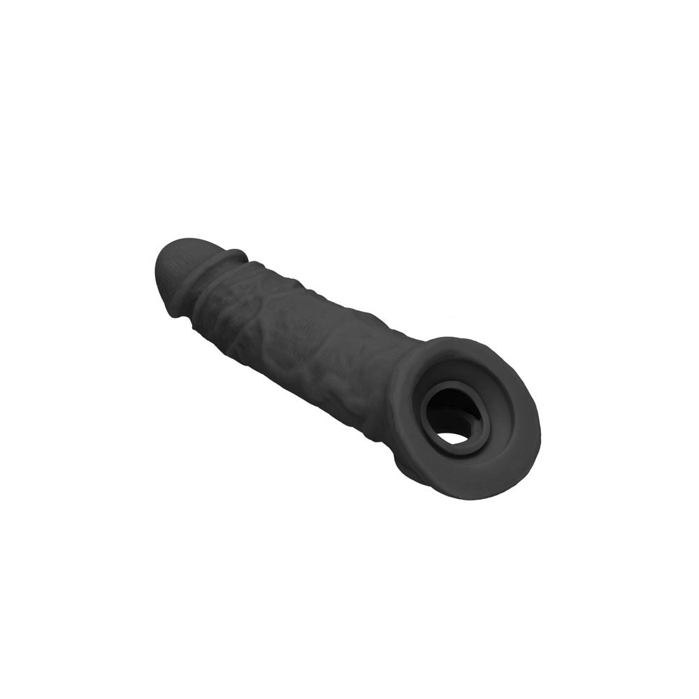 REALROCK 8 Realistic Penis Extender with Rings - Black - Black 20.3 cm Penis Extension Sleeve - REA106BLK