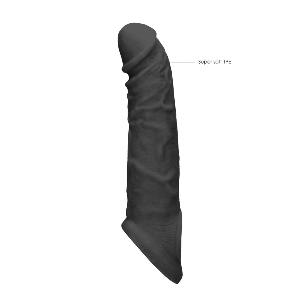 REALROCK 8 Realistic Penis Extender with Rings - Black - Black 20.3 cm Penis Extension Sleeve - REA106BLK