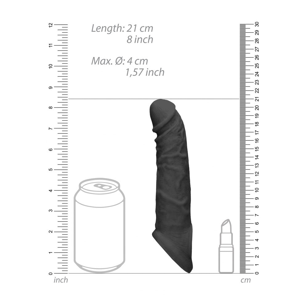 REALROCK 8 Realistic Penis Extender with Rings - Black - Black 20.3 cm Penis Extension Sleeve - REA106BLK