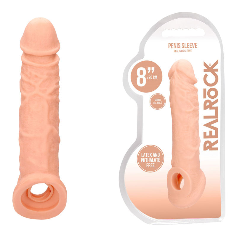 REALROCK 8 Realistic Penis Extender with Rings - Flesh 20.3 cm Penis Extension Sleeve-REA106FLE