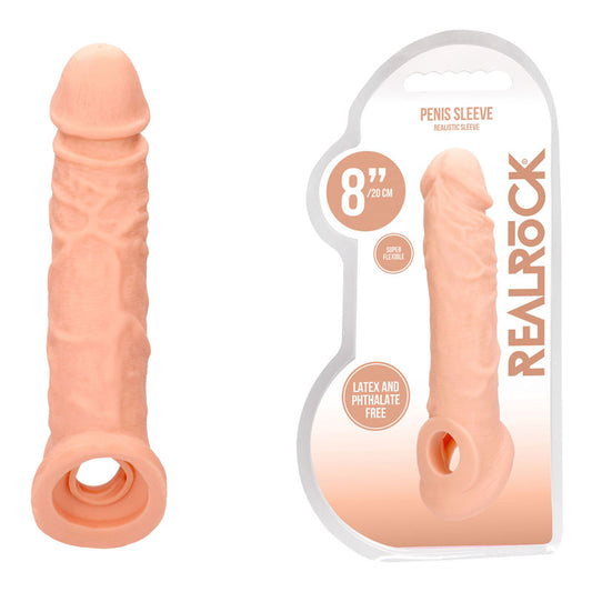 REALROCK 8 Realistic Penis Extender with Rings - Flesh 20.3 cm Penis Extension Sleeve-REA106FLE